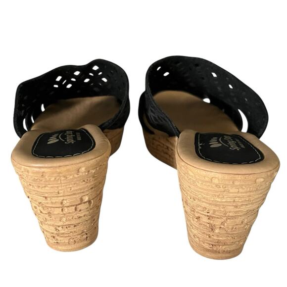 Spring Step Sandals Women Size 8 Italy 3" Cork Wedge Open Toe Leather - Picture 3 of 6